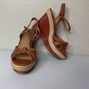 Coach Dalton Leather Espadrille Wedge Sandals Sz 5.5 B Terracotta/Ginger Color